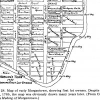 Map of Morgantown, WV c. 1785 showing John Evans. 